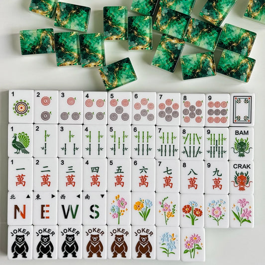 Gilded Veins Emerald Green Mahjong Set