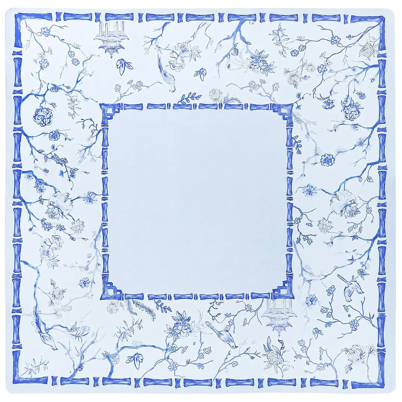Blue White Chinoiserie Bamboo Mahjong Mat