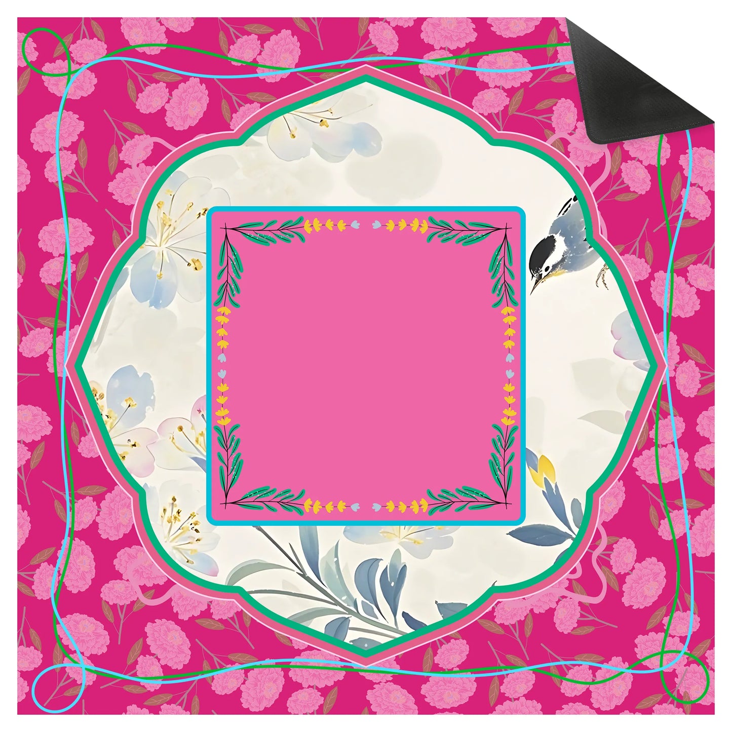 Chinoiserie Songbird Magenta Peony Mahjong Mat