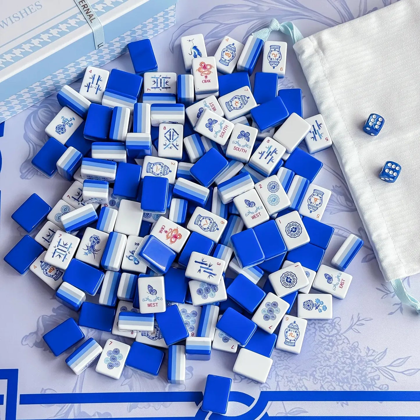 Blue White Chinoiserie Mahjong Set