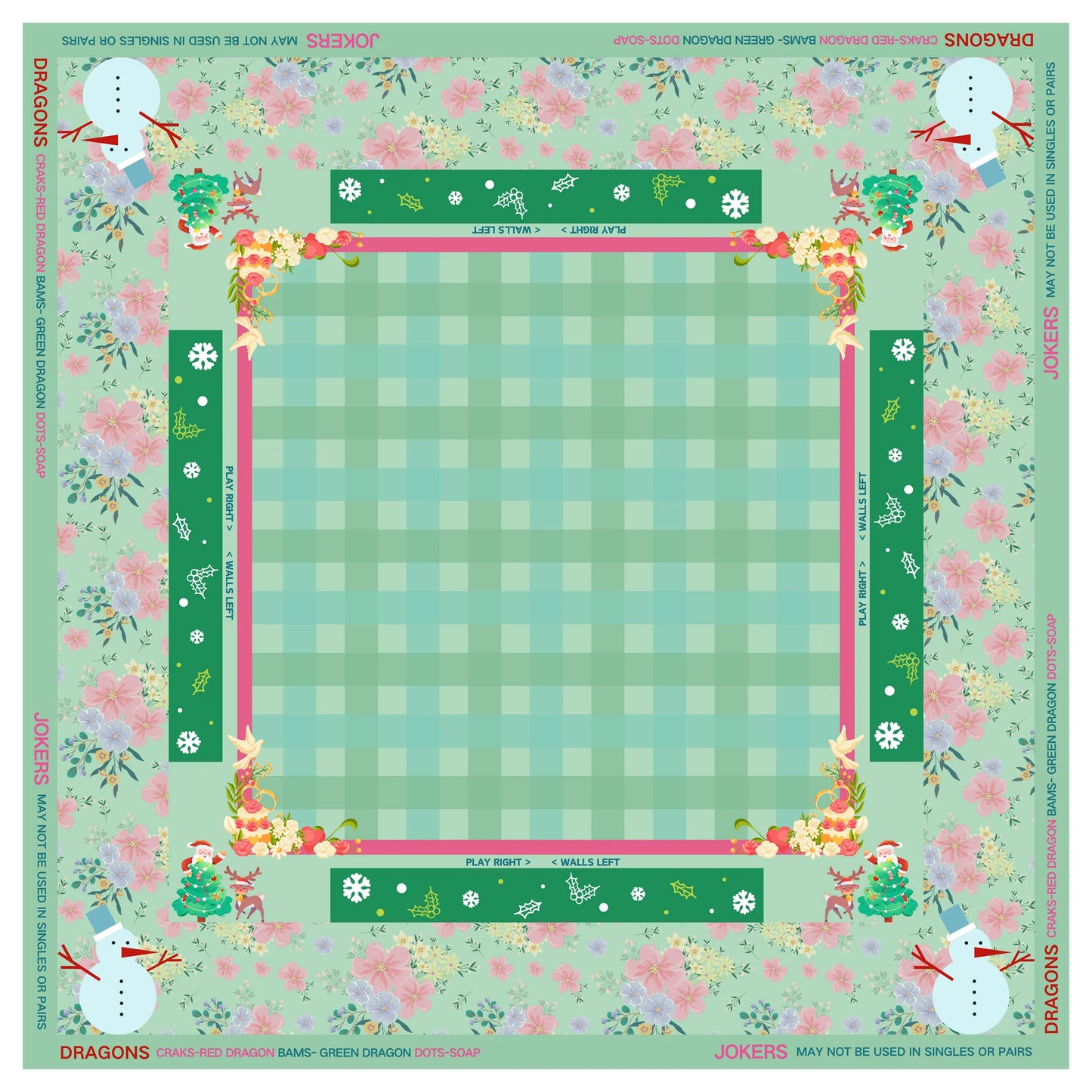 Vintage Christmas Mint Green Mahjong Mat