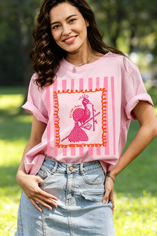 Bird Bam Cheers Mahjong Pink Cotton Tee